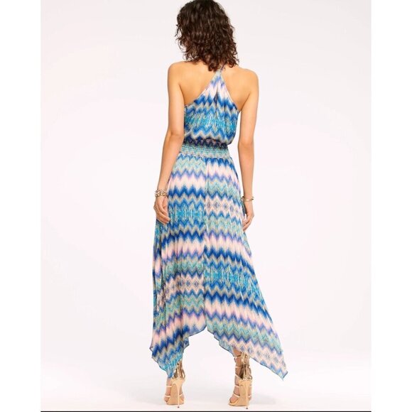 NWT Ramy Brook Giana Chevron Print Halter Maxi Dress Handkerchief Hem, Size M - Picture 10 of 14